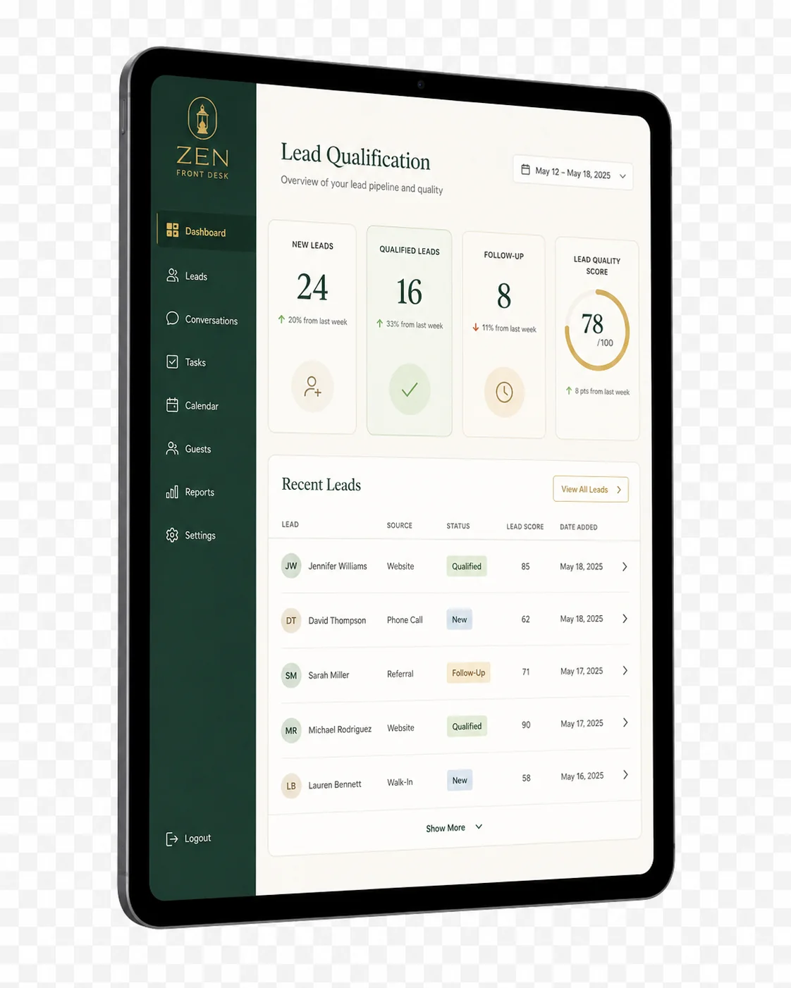 Zen Front Desk appointment booked on tablet
